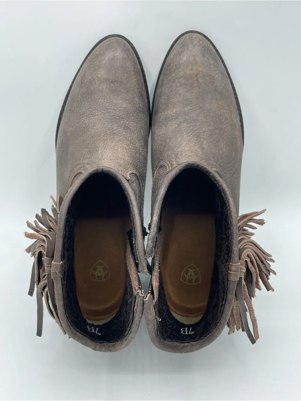 Ariat Duchess Taupe Fringe Western Leather Ankle Boots.